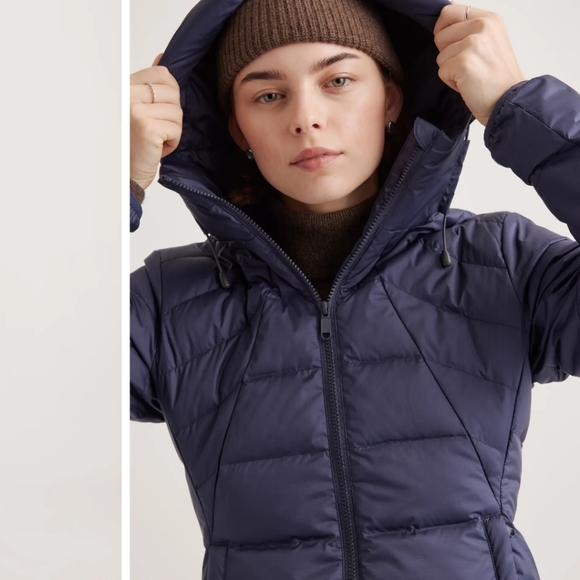 Quince Light weight Down Hooded Jacket Navy Blue XS - Picture 2 of 8